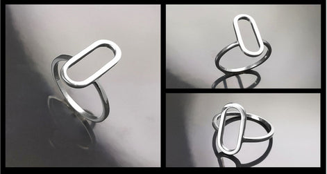 Modern Open Ring, Sterling Silver Ring, Ring Flat Hollow Oval, Small Everyday Ring, Modern Jewelry, Minimalist Ring, Asymmetric Wearing Ring