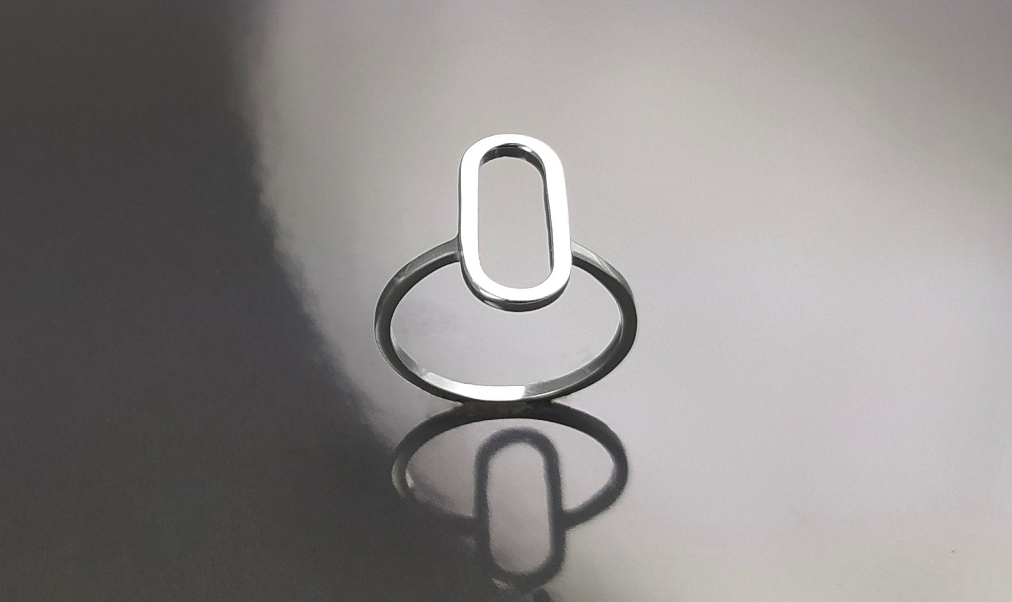 Modern Open Ring, Sterling Silver Ring, Ring Flat Hollow Oval, Small Everyday Ring, Modern Jewelry, Minimalist Ring, Asymmetric Wearing Ring