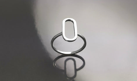 Modern Open Ring, Sterling Silver Ring, Ring Flat Hollow Oval, Small Everyday Ring, Modern Jewelry, Minimalist Ring, Asymmetric Wearing Ring