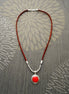 Women's Leather Necklace 925 Silver Bohemian Choker Red Stone Pendant Handmade Jewelry
