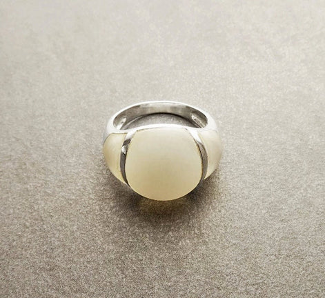 White Band Ring - Sterling Silver - Dome Ring - Mother of Pearl Shell - Gemstone Ring - Modern Stone Ring - shabby chic ring - Boho Ring