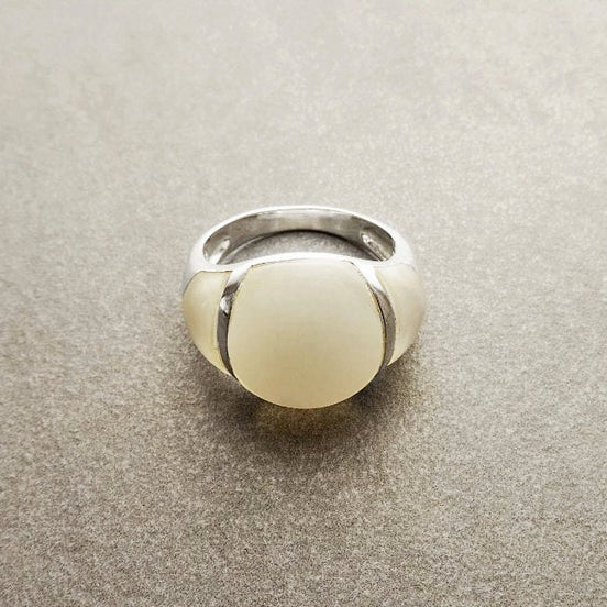 White Band Ring - Sterling Silver - Dome Ring - Mother of Pearl Shell - Gemstone Ring - Modern Stone Ring - shabby chic ring - Boho Ring