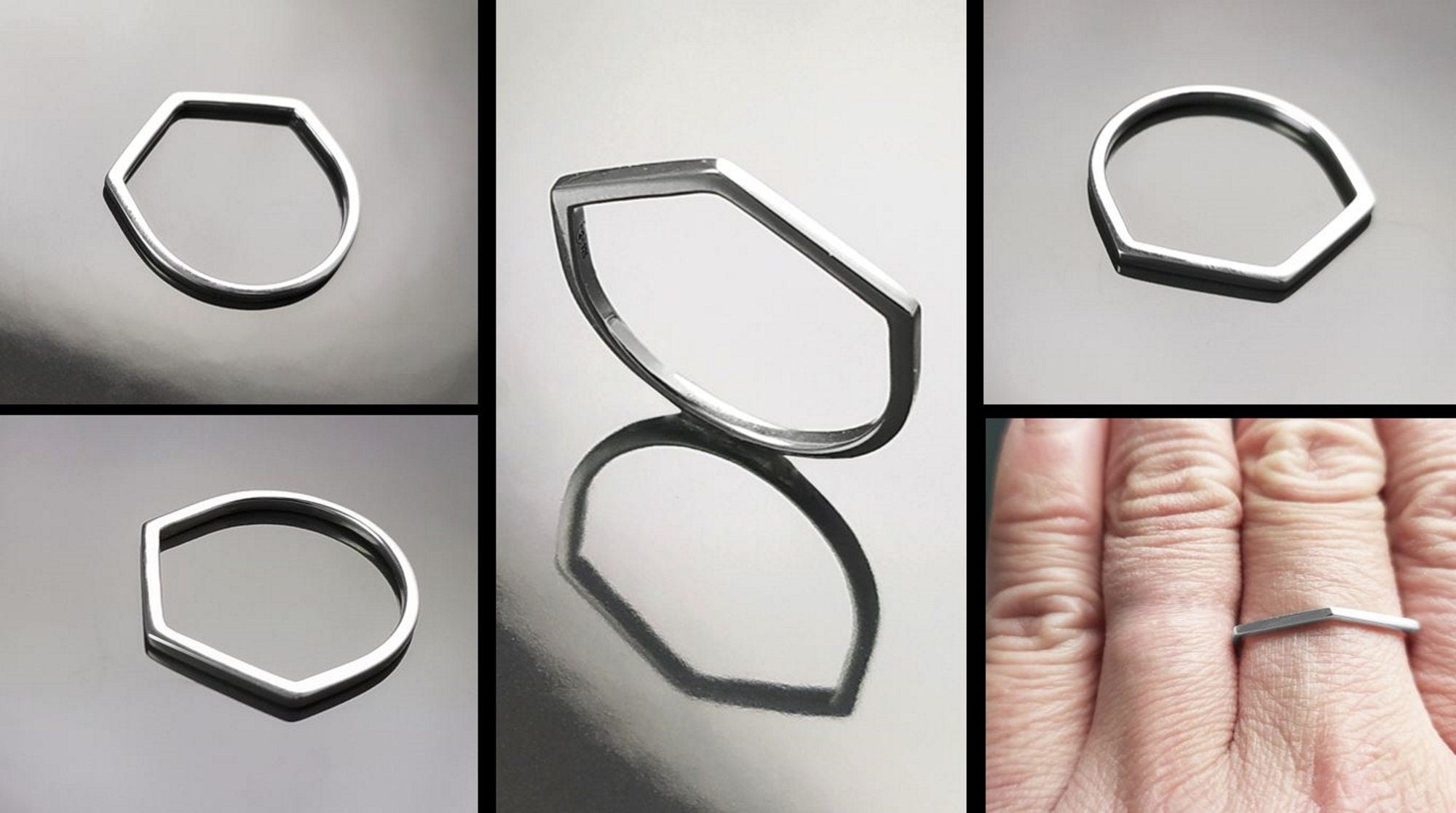 Minimalist Hexagon Ring • Simple Sterling Silver Stacking Band • Unisex Contemporary Geometric Shape Jewelry • Modern Gift for Women or Men