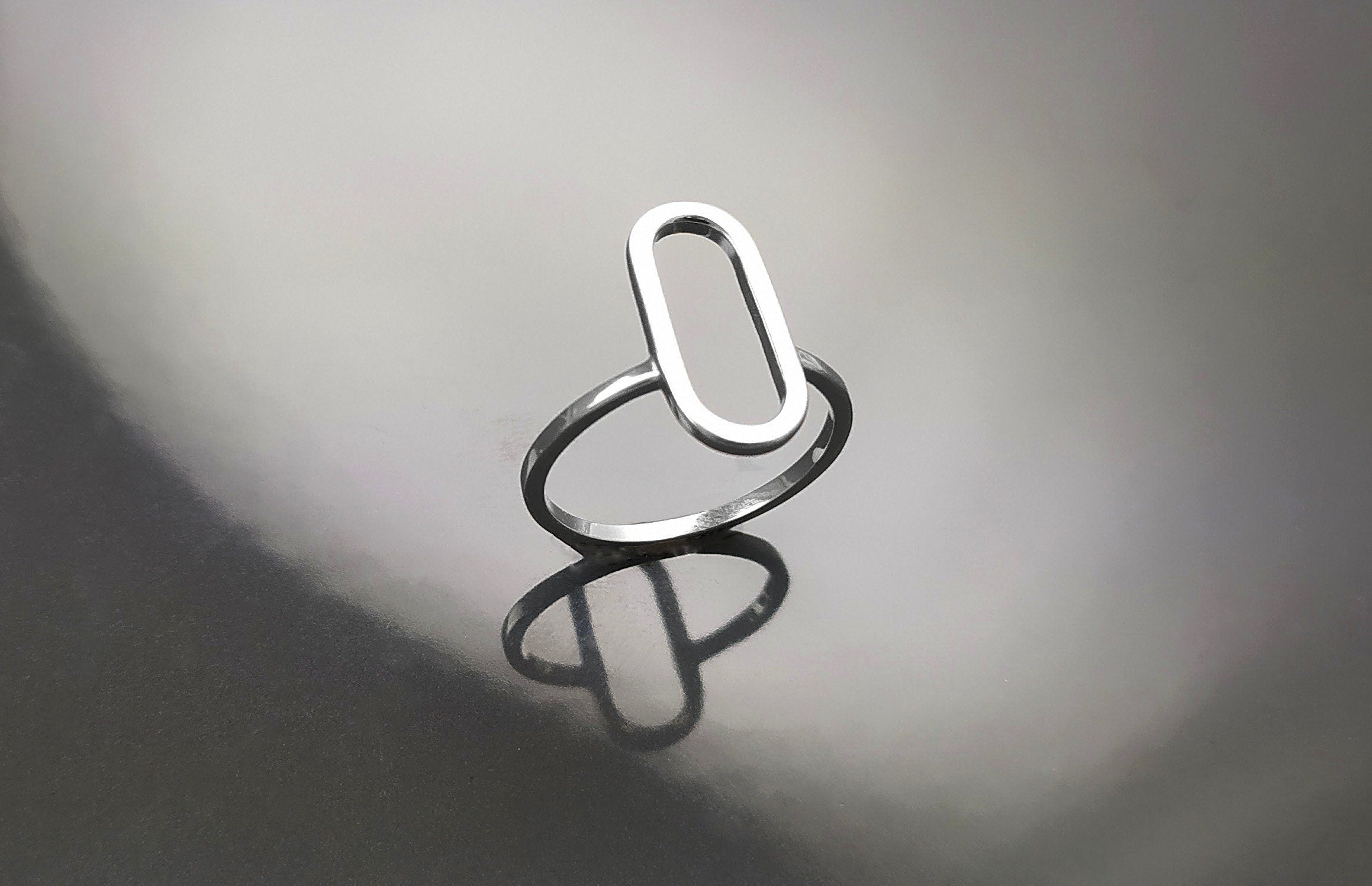 Modern Open Ring, Sterling Silver Ring, Ring Flat Hollow Oval, Small Everyday Ring, Modern Jewelry, Minimalist Ring, Asymmetric Wearing Ring
