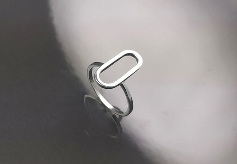 Modern Open Ring, Sterling Silver Ring, Ring Flat Hollow Oval, Small Everyday Ring, Modern Jewelry, Minimalist Ring, Asymmetric Wearing Ring