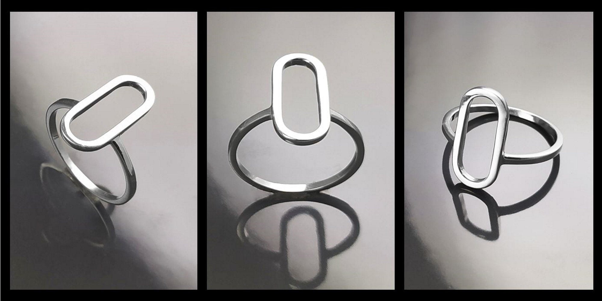 Modern Open Ring, Sterling Silver Ring, Ring Flat Hollow Oval, Small Everyday Ring, Modern Jewelry, Minimalist Ring, Asymmetric Wearing Ring