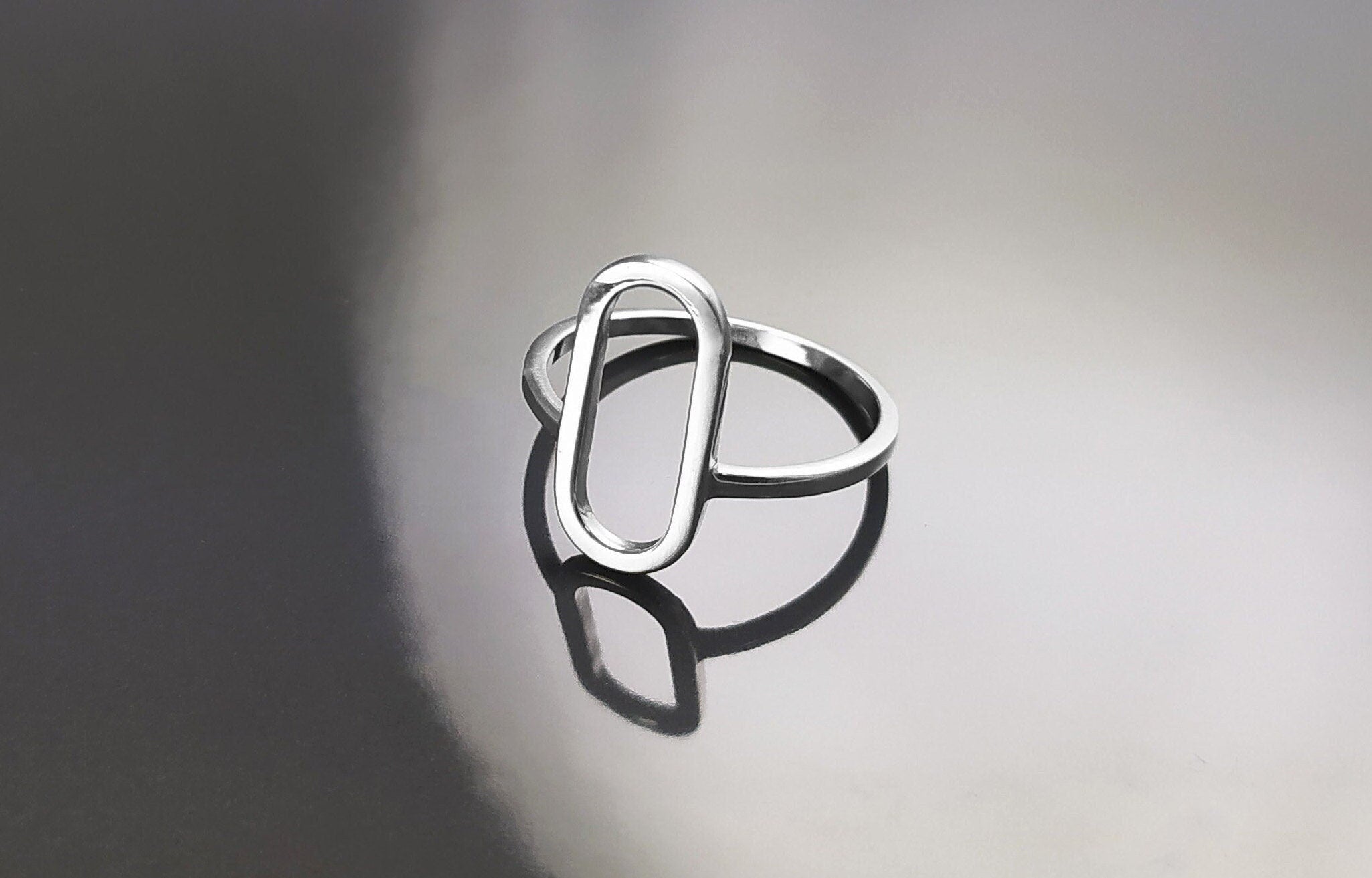 Modern Open Ring, Sterling Silver Ring, Ring Flat Hollow Oval, Small Everyday Ring, Modern Jewelry, Minimalist Ring, Asymmetric Wearing Ring