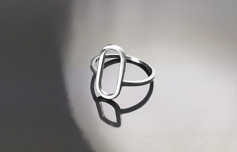 Modern Open Ring, Sterling Silver Ring, Ring Flat Hollow Oval, Small Everyday Ring, Modern Jewelry, Minimalist Ring, Asymmetric Wearing Ring