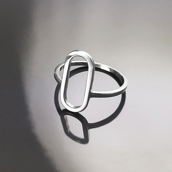 Modern Open Ring, Sterling Silver Ring, Ring Flat Hollow Oval, Small Everyday Ring, Modern Jewelry, Minimalist Ring, Asymmetric Wearing Ring
