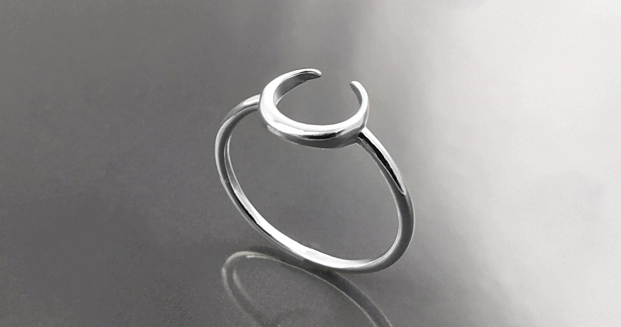 Crescent Moon Ring, Sterling Silver, Lunar Space Ring, Celestial Jewelry, Astronomy Moon Band, Cosmic Moon Universe Gift, Astrology gift