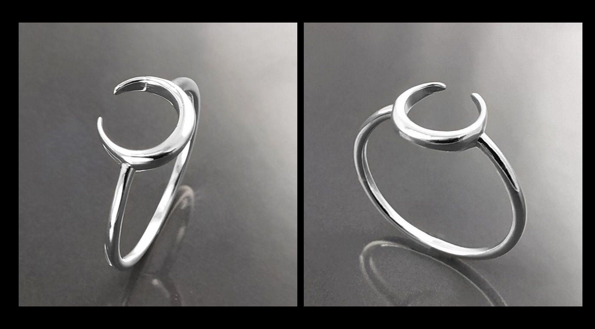 Crescent Moon Ring, Sterling Silver, Lunar Space Ring, Celestial Jewelry, Astronomy Moon Band, Cosmic Moon Universe Gift, Astrology gift