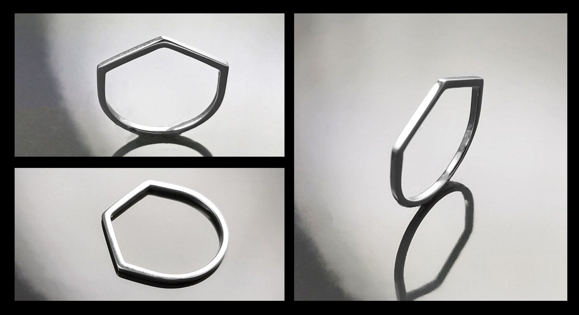 Minimalist Hexagon Ring • Simple Sterling Silver Stacking Band • Unisex Contemporary Geometric Shape Jewelry • Modern Gift for Women or Men
