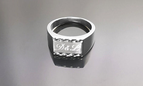 Initials signet ring, sterling silver, rectangle horizontal square ring, personal monogram jewelry, hipster signet ring