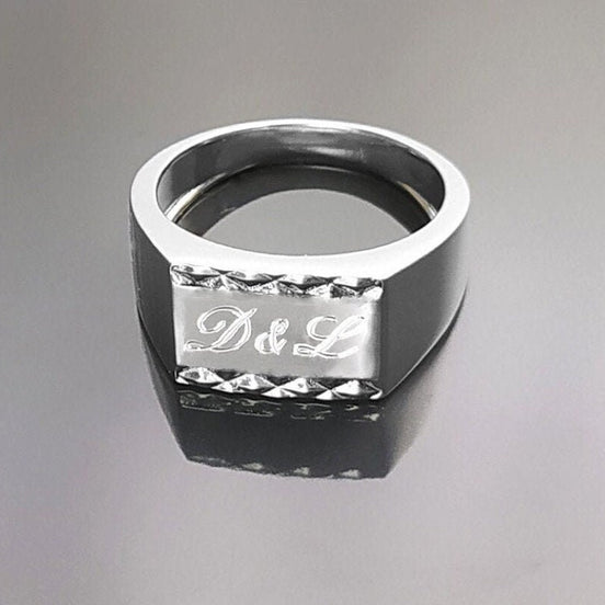 Initials signet ring, sterling silver, rectangle horizontal square ring, personal monogram jewelry, hipster signet ring
