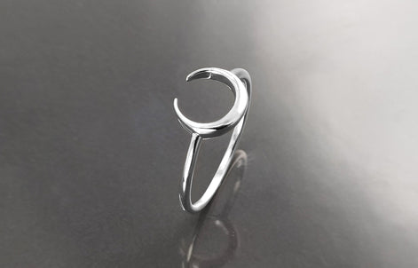 Crescent Moon Ring, Sterling Silver, Lunar Space Ring, Celestial Jewelry, Astronomy Moon Band, Cosmic Moon Universe Gift, Astrology gift