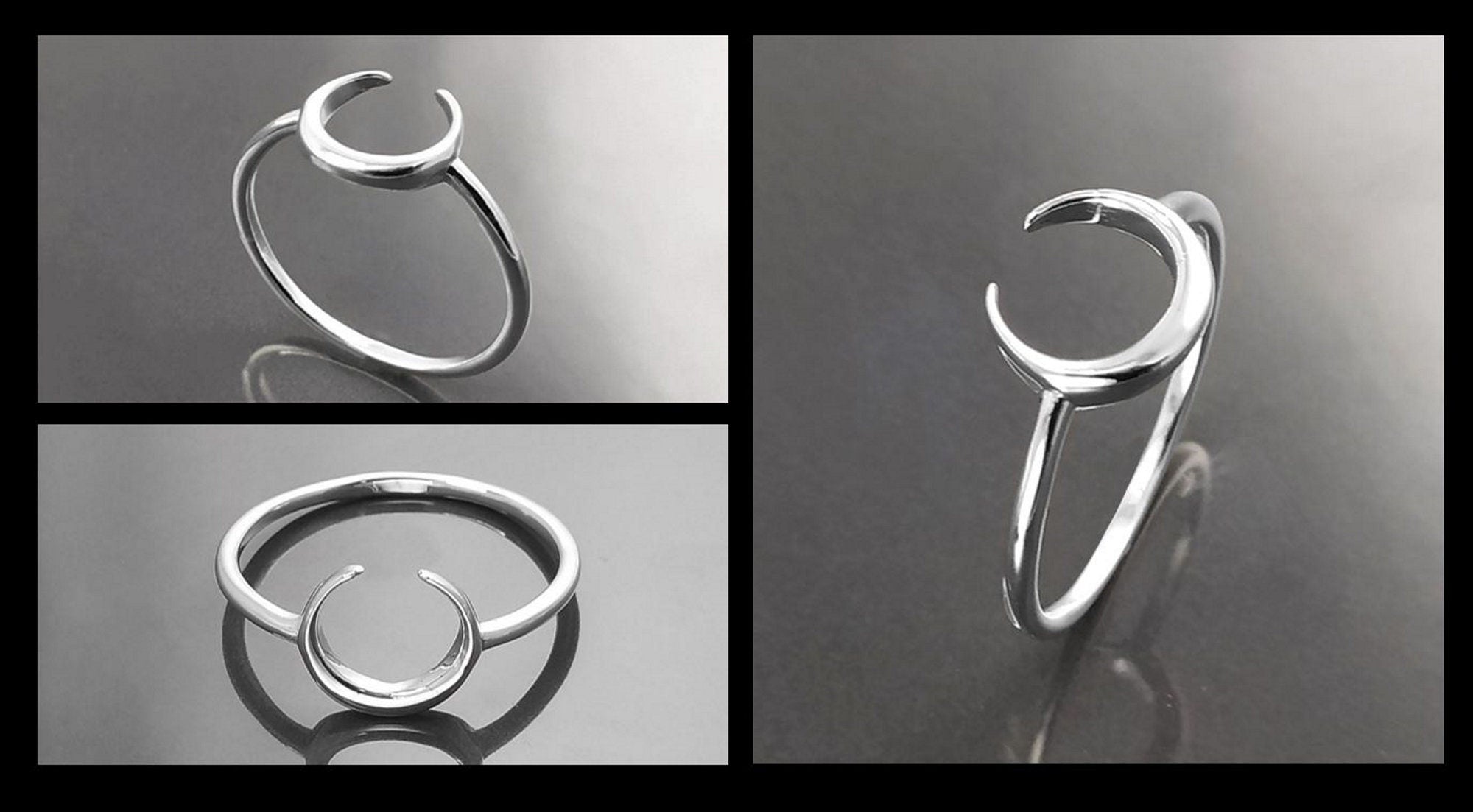 Crescent Moon Ring, Sterling Silver, Lunar Space Ring, Celestial Jewelry, Astronomy Moon Band, Cosmic Moon Universe Gift, Astrology gift