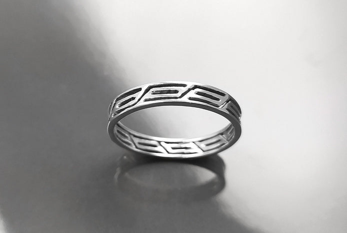 Openwork Band Ring, Sterling Silver, Unisex Modern Ring, Open Lace, Contemporary Greek Key Frieze, Women Men gift