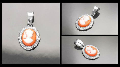 Cameo Earrings - Sterling Silver Red and white Resin stone - woman face portrait cameo - Vintage oval studs - Victorian Jewelry gift