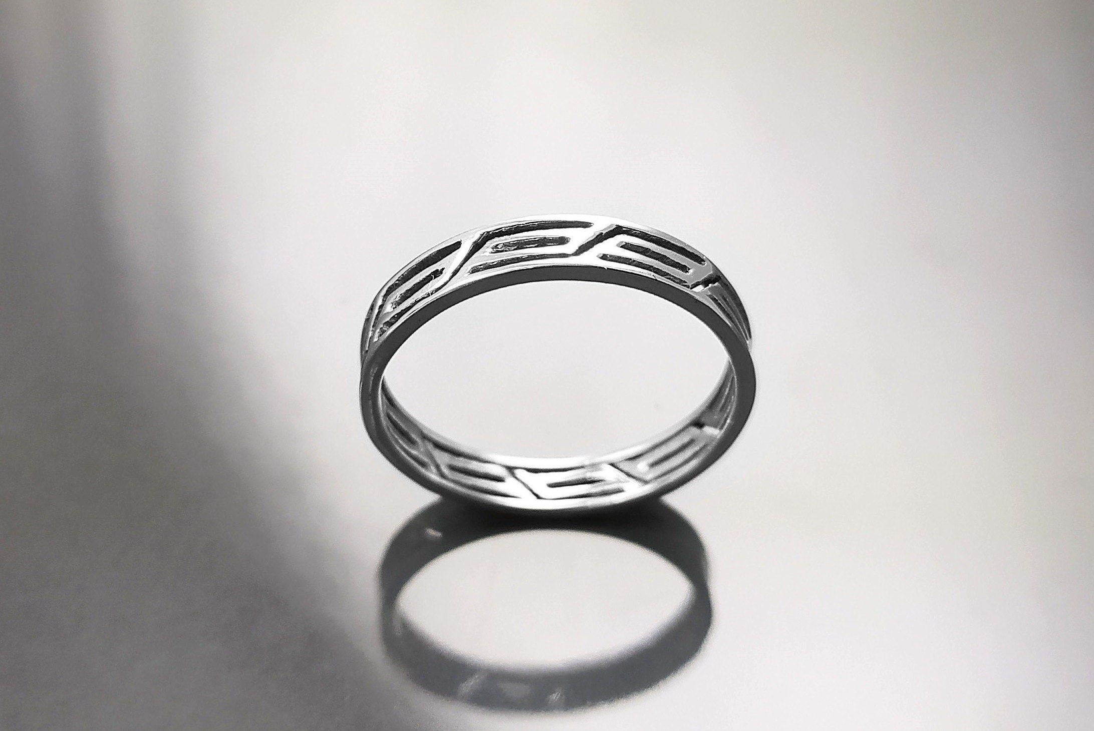 Openwork Band Ring, Sterling Silver, Unisex Modern Ring, Open Lace, Contemporary Greek Key Frieze, Women Men gift