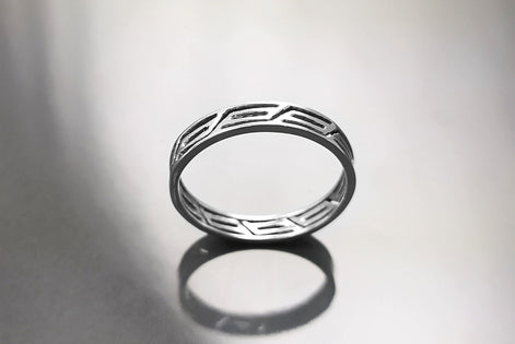 Openwork Band Ring, Sterling Silver, Unisex Modern Ring, Open Lace, Contemporary Greek Key Frieze, Women Men gift
