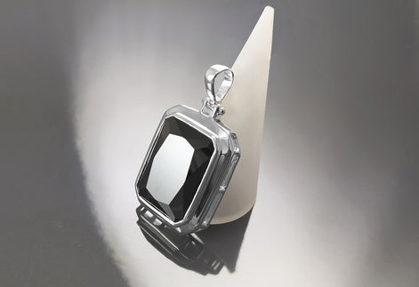 Black Rectangle Pendant, Sterling Silver Jewelry, Big Cz Stone, Deep Dark Black Color, Statement Rectangle Necklace, Unisex Women Gift