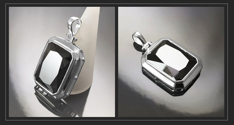 Black rectangle pendant, sterling silver, Oversized big stone cz, big rectangle necklace, unisex man women gift