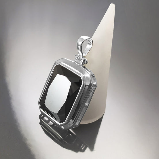 Black rectangle pendant, sterling silver, Oversized big stone cz, big rectangle necklace, unisex man women gift