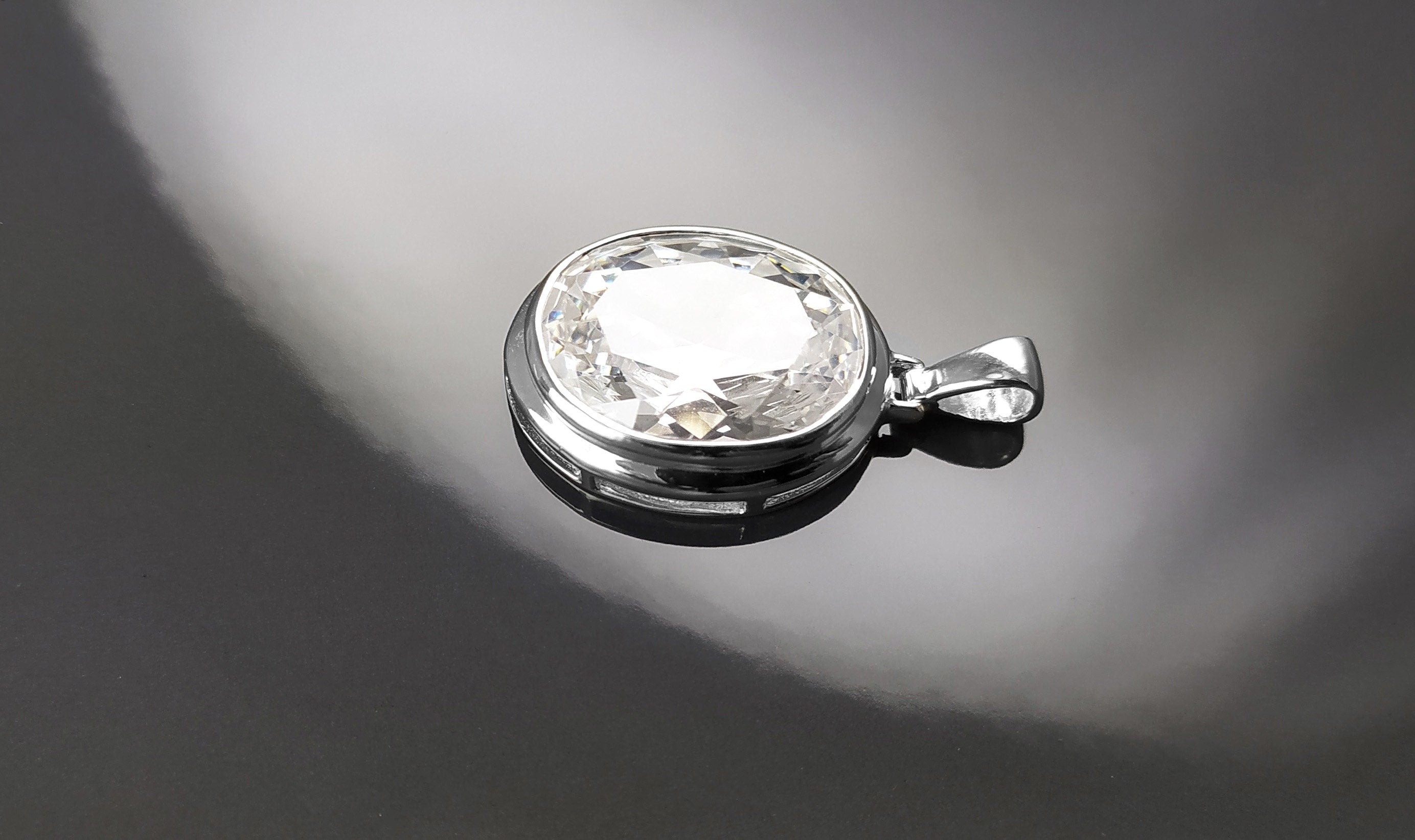 Oval White Pendant, Sterling Silver, Diamond Color Cubic Zirconia Cz , StatementModern Oval Pendant Necklace, Bold jewelry