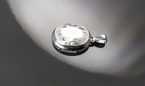 Oval White Pendant, Sterling Silver, Diamond Color Cubic Zirconia Cz , StatementModern Oval Pendant Necklace, Bold jewelry