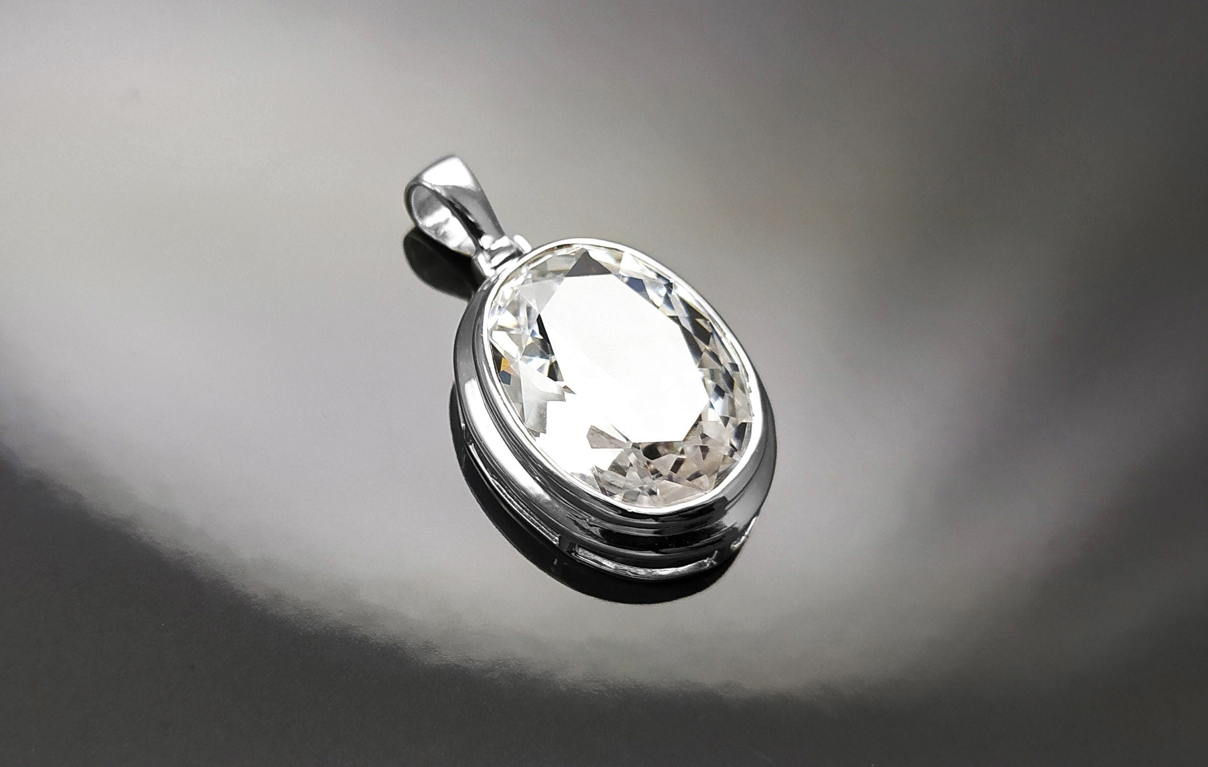 Oval White Pendant, Sterling Silver, Diamond Color Cubic Zirconia Cz , StatementModern Oval Pendant Necklace, Bold jewelry