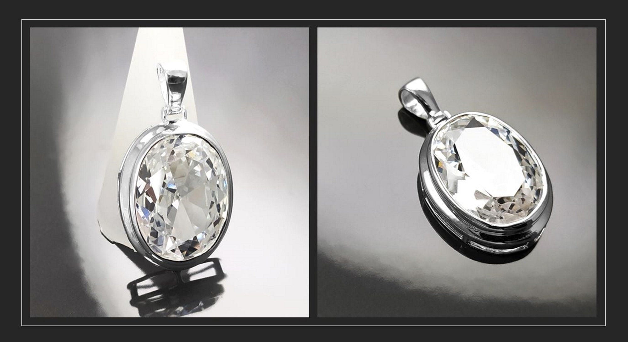 Oval White Pendant, Sterling Silver, Diamond Color Cubic Zirconia Cz , StatementModern Oval Pendant Necklace, Bold jewelry
