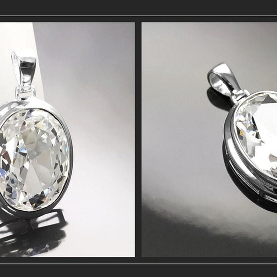Oval White Pendant, Sterling Silver, Diamond Color Cubic Zirconia Cz , StatementModern Oval Pendant Necklace, Bold jewelry