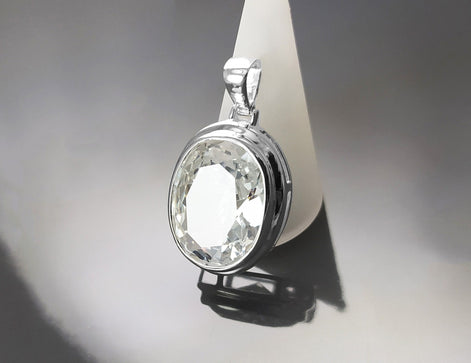 Oval White Pendant, Sterling Silver, Diamond Color Cubic Zirconia Cz , StatementModern Oval Pendant Necklace, Bold jewelry