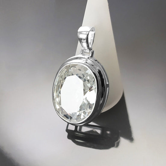 Oval White Pendant, Sterling Silver, Diamond Color Cubic Zirconia Cz , StatementModern Oval Pendant Necklace, Bold jewelry