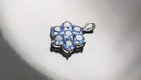 Topaz Blue Color Pendant, Sterling Silver 925, Intricate Design Jewelry, Flower Shape Stone, Sapphire Blue CZ Pendant, Silver Necklace