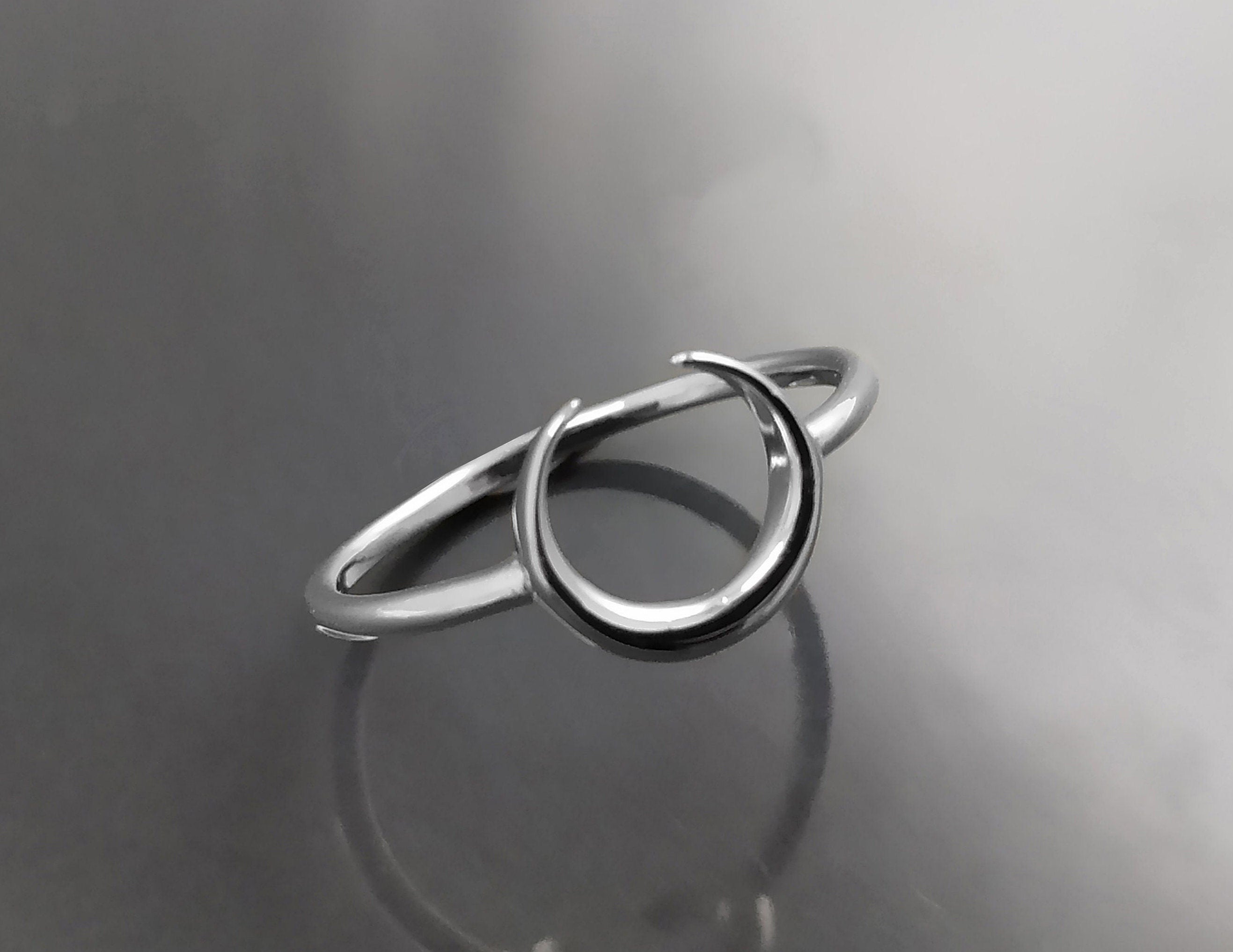 Crescent Moon Ring, Sterling Silver, Lunar Space Ring, Celestial Jewelry, Astronomy Moon Band, Cosmic Moon Universe Gift, Astrology gift