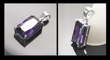 PURPLE Rectangle Pendant, Sterling silver, Amethyst Color Cz Stone necklace, Classic Minimalist Stones jewelry, Purple Necklace Cz