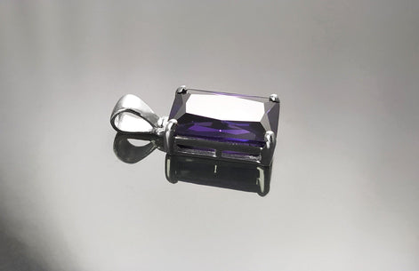 PURPLE Rectangle Pendant, Sterling silver, Amethyst Color Cz Stone necklace, Classic Minimalist Stones jewelry, Purple Necklace Cz