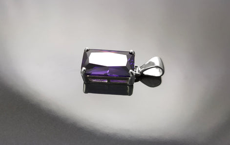 PURPLE Rectangle Pendant, Sterling silver, Amethyst Color Cz Stone necklace, Classic Minimalist Stones jewelry, Purple Necklace Cz