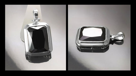 Black rectangle pendant, sterling silver, Oversized big stone cz, big rectangle necklace, unisex man women gift