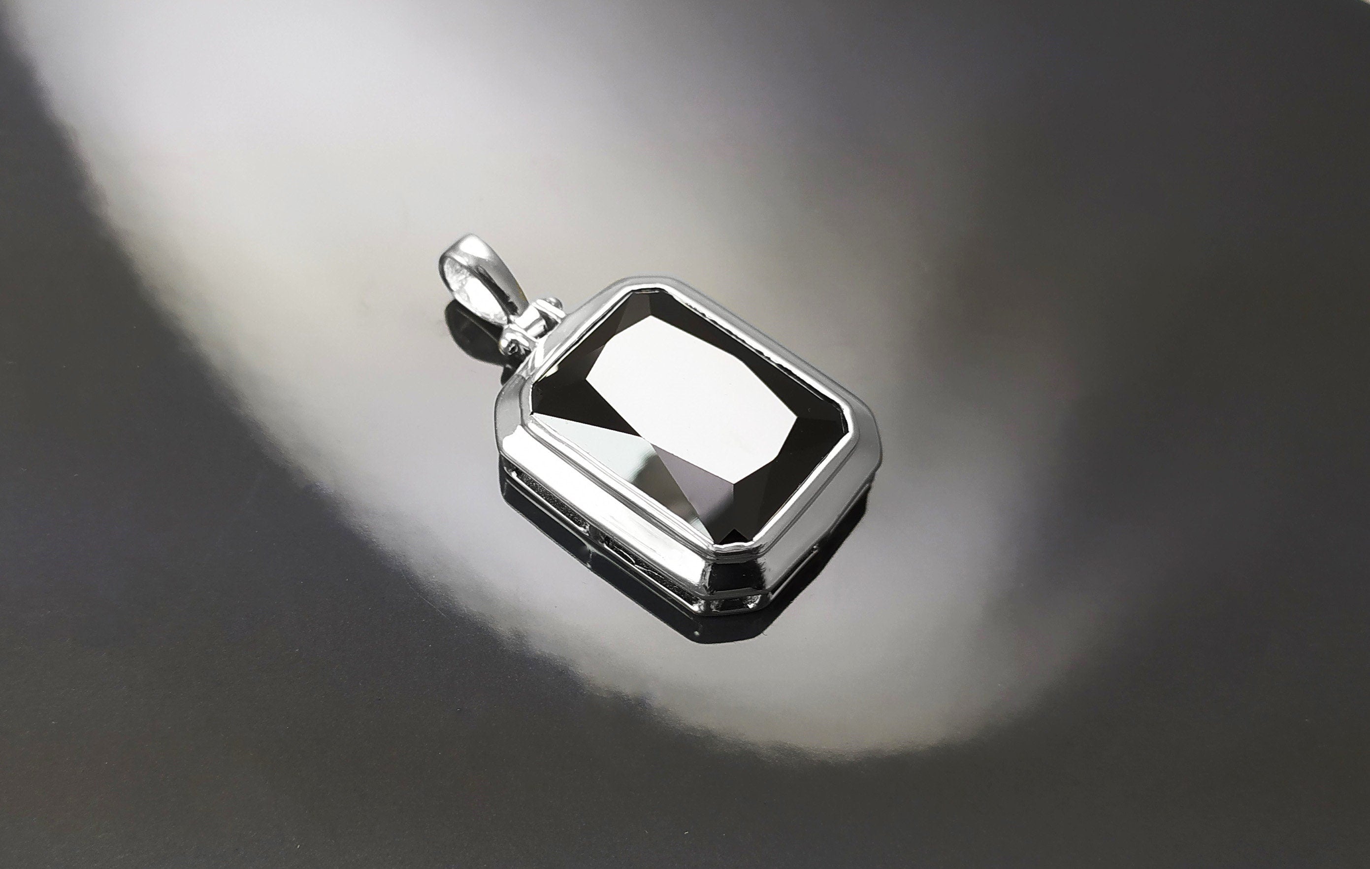 Black rectangle pendant, sterling silver, Oversized big stone cz, big rectangle necklace, unisex man women gift