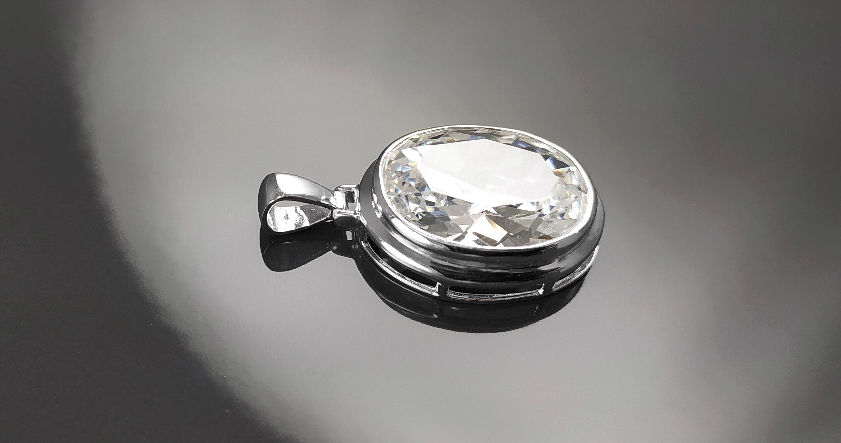 Oval White Pendant, Sterling Silver, Diamond Color Cubic Zirconia Cz , StatementModern Oval Pendant Necklace, Bold jewelry