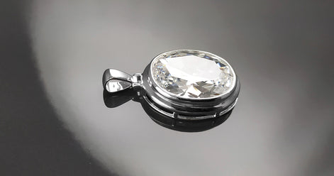 Oval White Pendant, Sterling Silver, Diamond Color Cubic Zirconia Cz , StatementModern Oval Pendant Necklace, Bold jewelry