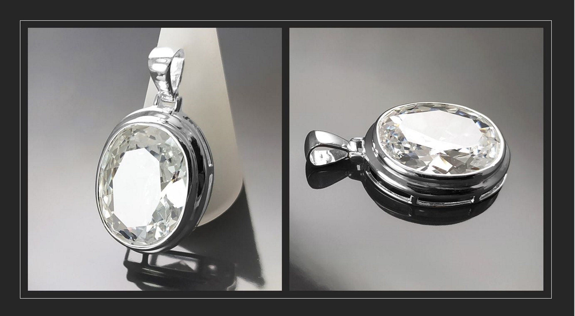 Oval White Pendant, Sterling Silver, Diamond Color Cubic Zirconia Cz , StatementModern Oval Pendant Necklace, Bold jewelry
