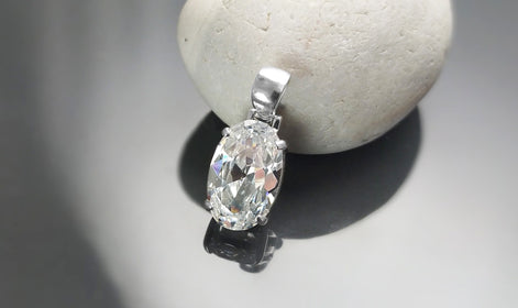 Oval Stone pendant, sterling silver, White Clear Cz stone jewelry, Minimalist oval necklace, classic everyday gift for her