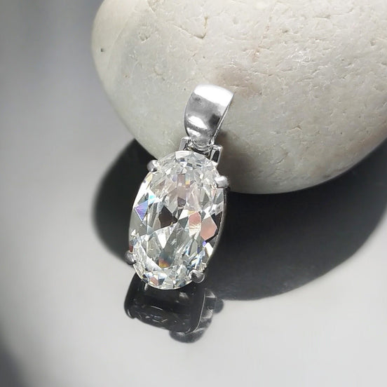 Oval Stone pendant, sterling silver, White Clear Cz stone jewelry, Minimalist oval necklace, classic everyday gift for her