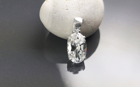 Oval Stone pendant, sterling silver, White Clear Cz stone jewelry, Minimalist oval necklace, classic everyday gift for her