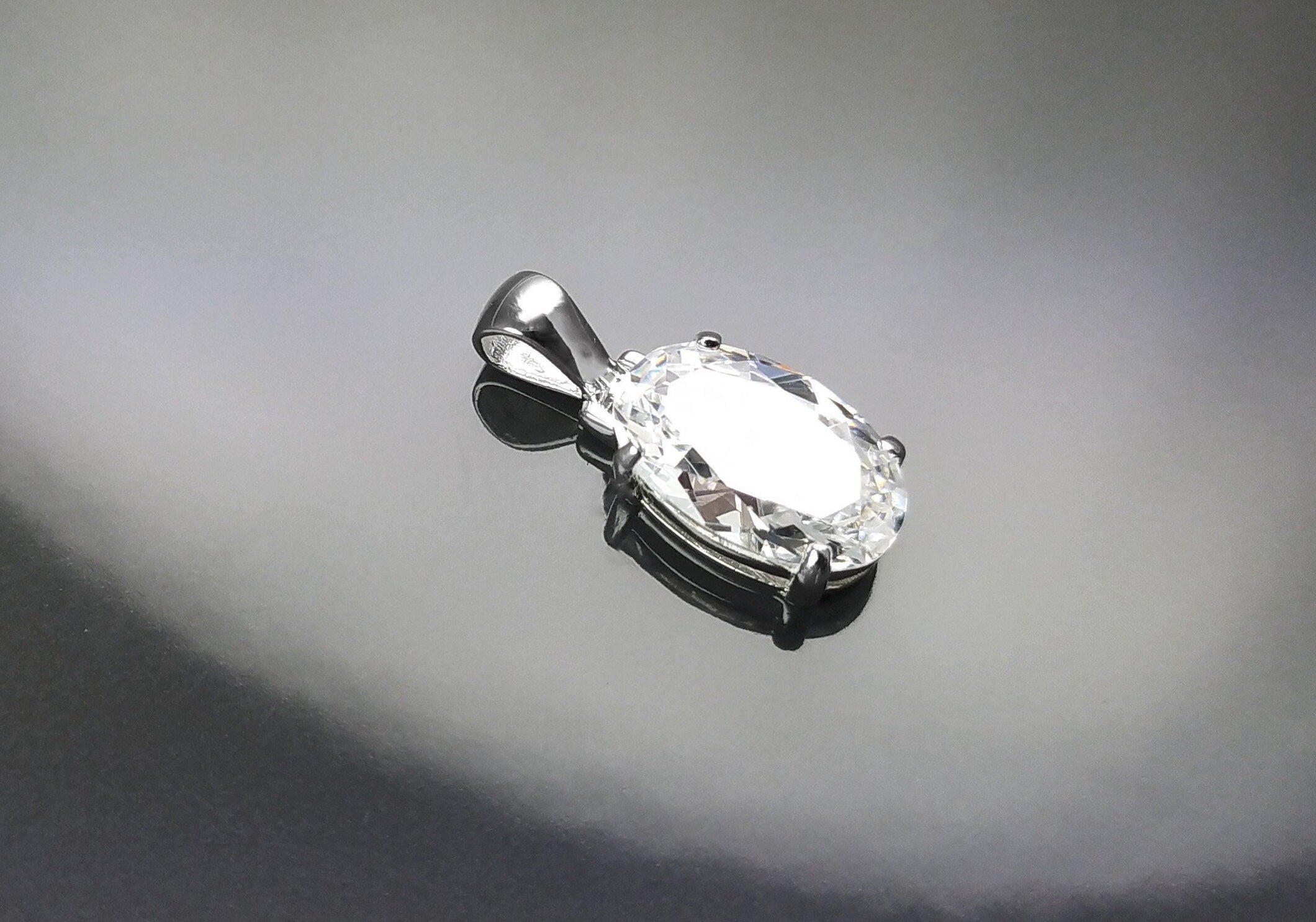 Oval Stone pendant, sterling silver, White Clear Cz stone jewelry, Minimalist oval necklace, classic everyday gift for her
