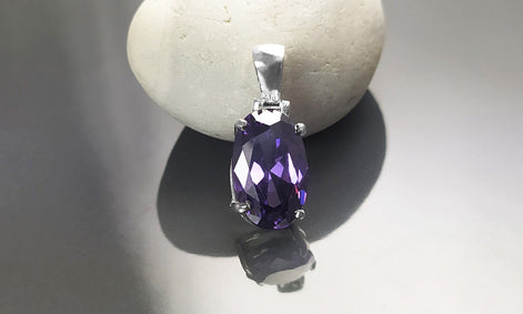 Purple stone pendant, sterling silver, classic oval amethyst violet color stone jewelry, minimalist everyday necklace, gift for her