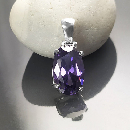 Purple stone pendant, sterling silver, classic oval amethyst violet color stone jewelry, minimalist everyday necklace, gift for her